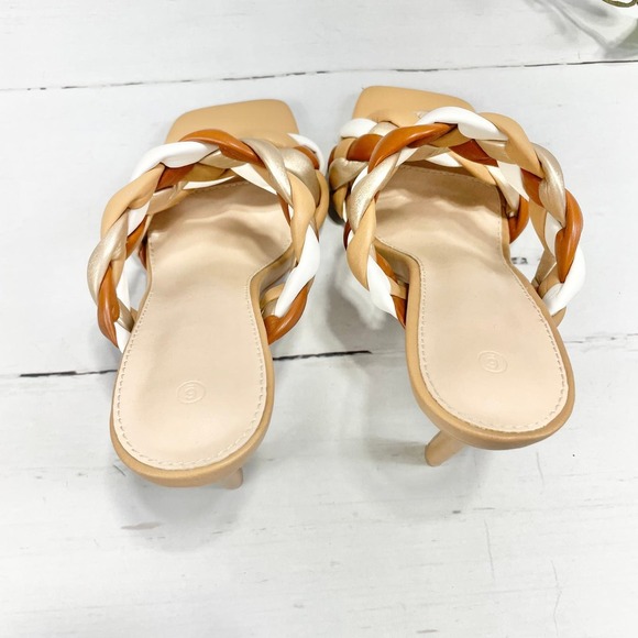 NEW Women's Camel Open Toe Pumps with Braided Straps - Size 6 - Picture 5 of 9